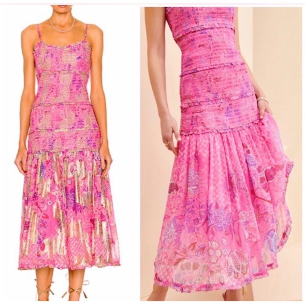 Hemant & Nandita Isha Midi Dress in Pink. Size Small